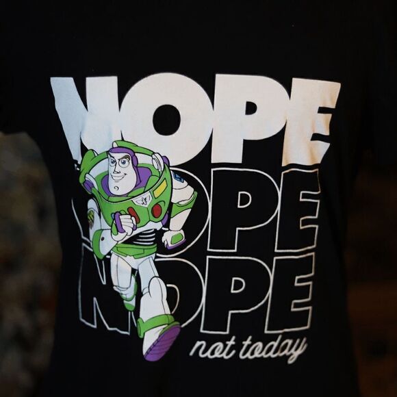 XL Toy Story Buzz Lightyear Nope Not Today Disney Women's Black Tee Tshirt - Picture 2 of 2